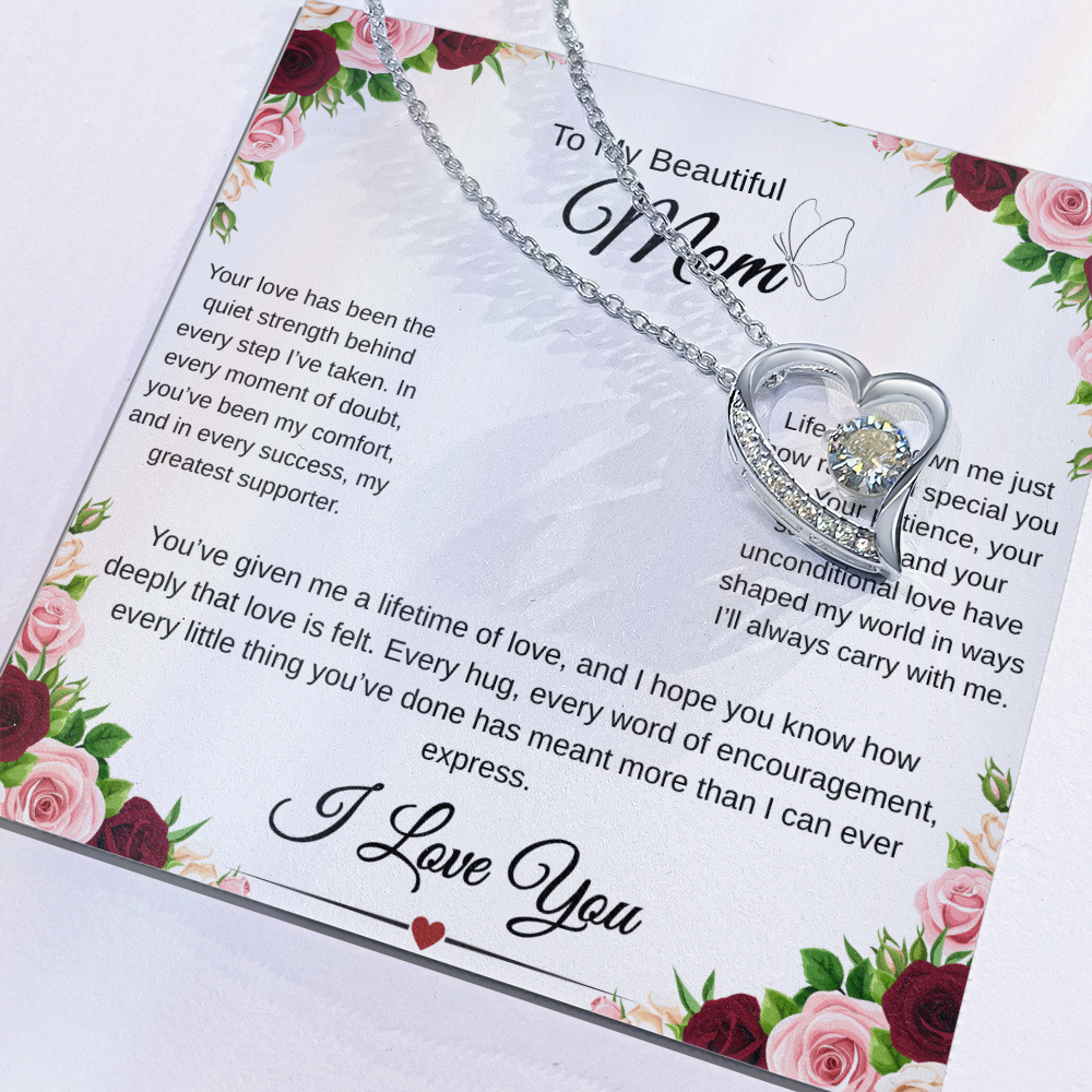 A Mothers Love Shines Forever-Heart Necklace Gift